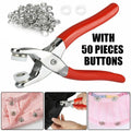Metal hand press button plier with 50 tich buttons for sewing and crafts