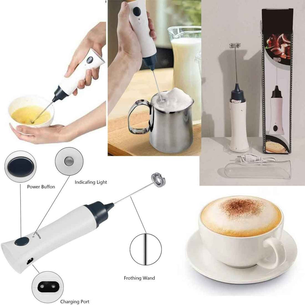 Electric coffee beater with one-touch button and ergonomic grip