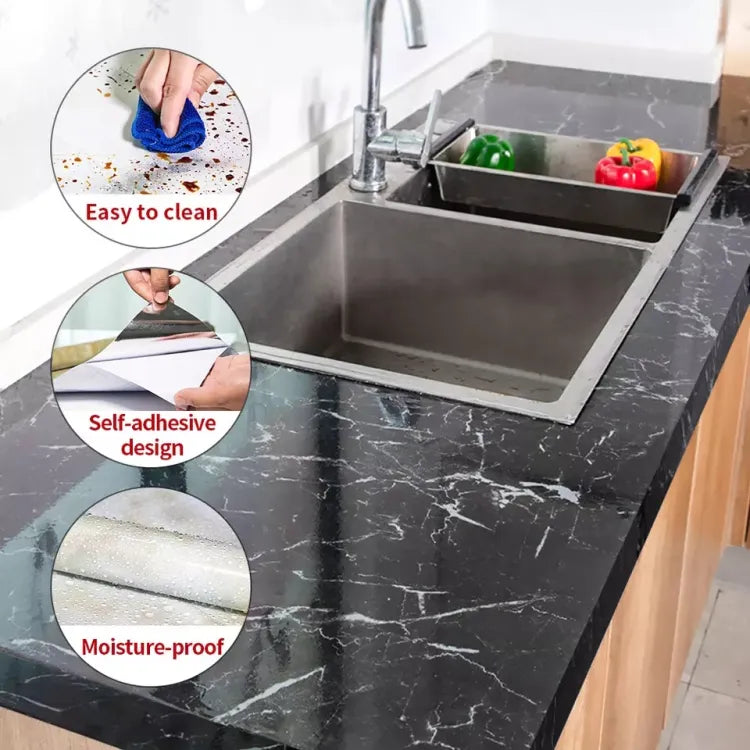 waterproof marble vinyl sticker on kitchen countertop