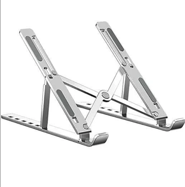 Laptop on Speed X aluminium stand with 6 angle adjustments