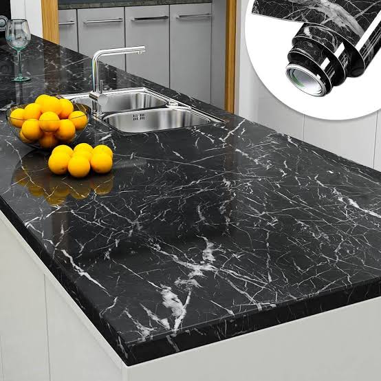 waterproof marble vinyl sticker on kitchen countertop