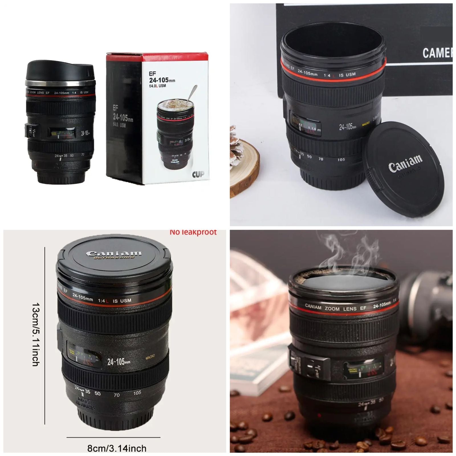 Black camera lens styled coffee mug for photographers