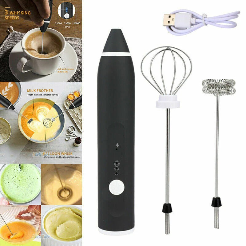 USB rechargeable coffee beater with stainless steel whisk heads